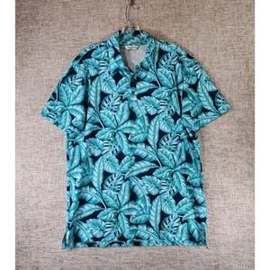 Kenny Flowers The Lei Up Polo Shirt Mens Large Blue Leaf Print Performance Golf